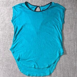 Zara Top Womens Small Teal Blue Sleeveless Keyhole Back Round Neck High Low Hem